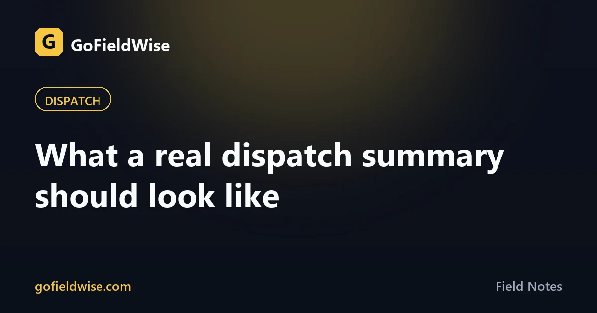 GoFieldWise Field Notes cover — what a real dispatch summary should include for field service techs